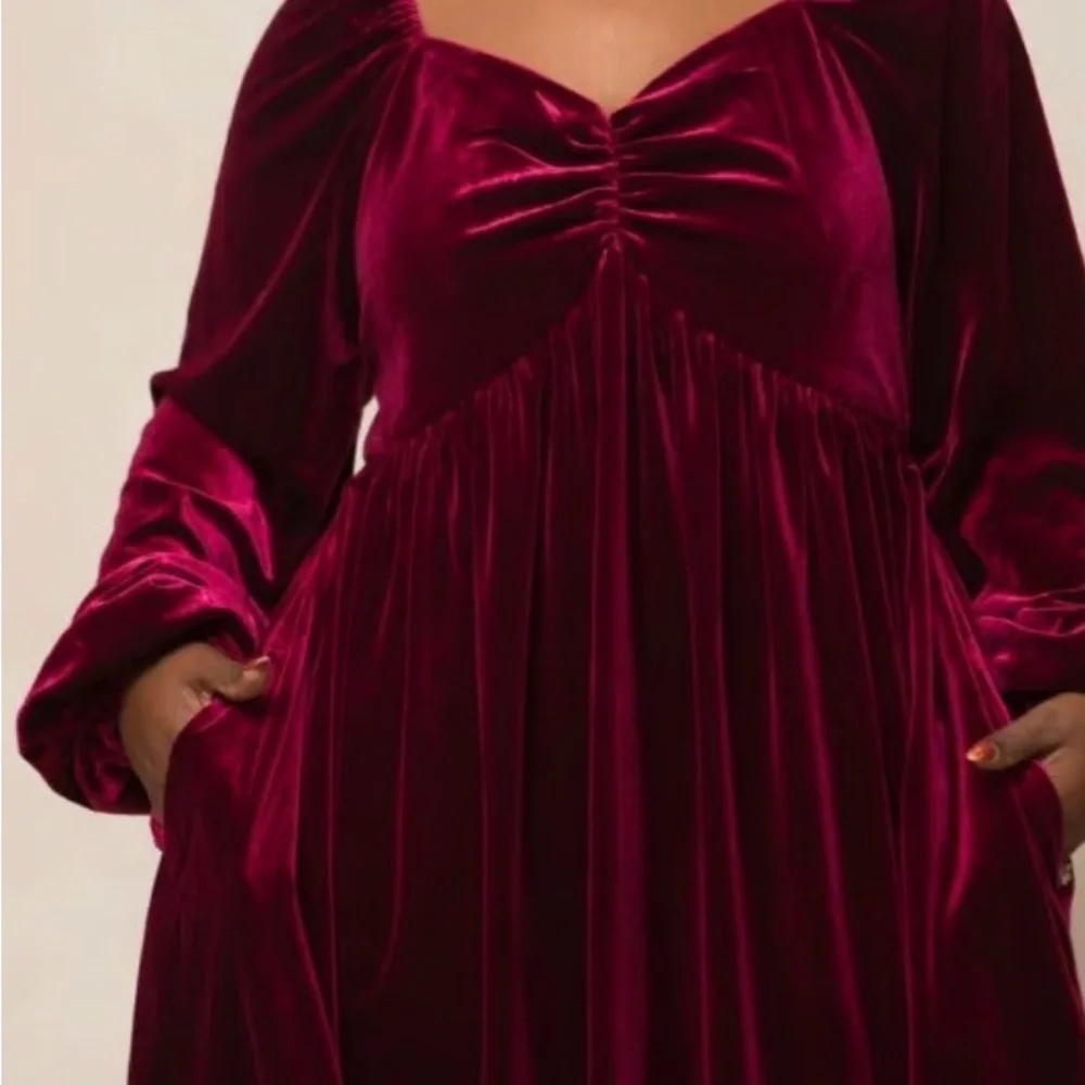 Ivy City Co Velvet Jewel Dress in Wine - Picture 2 of 2